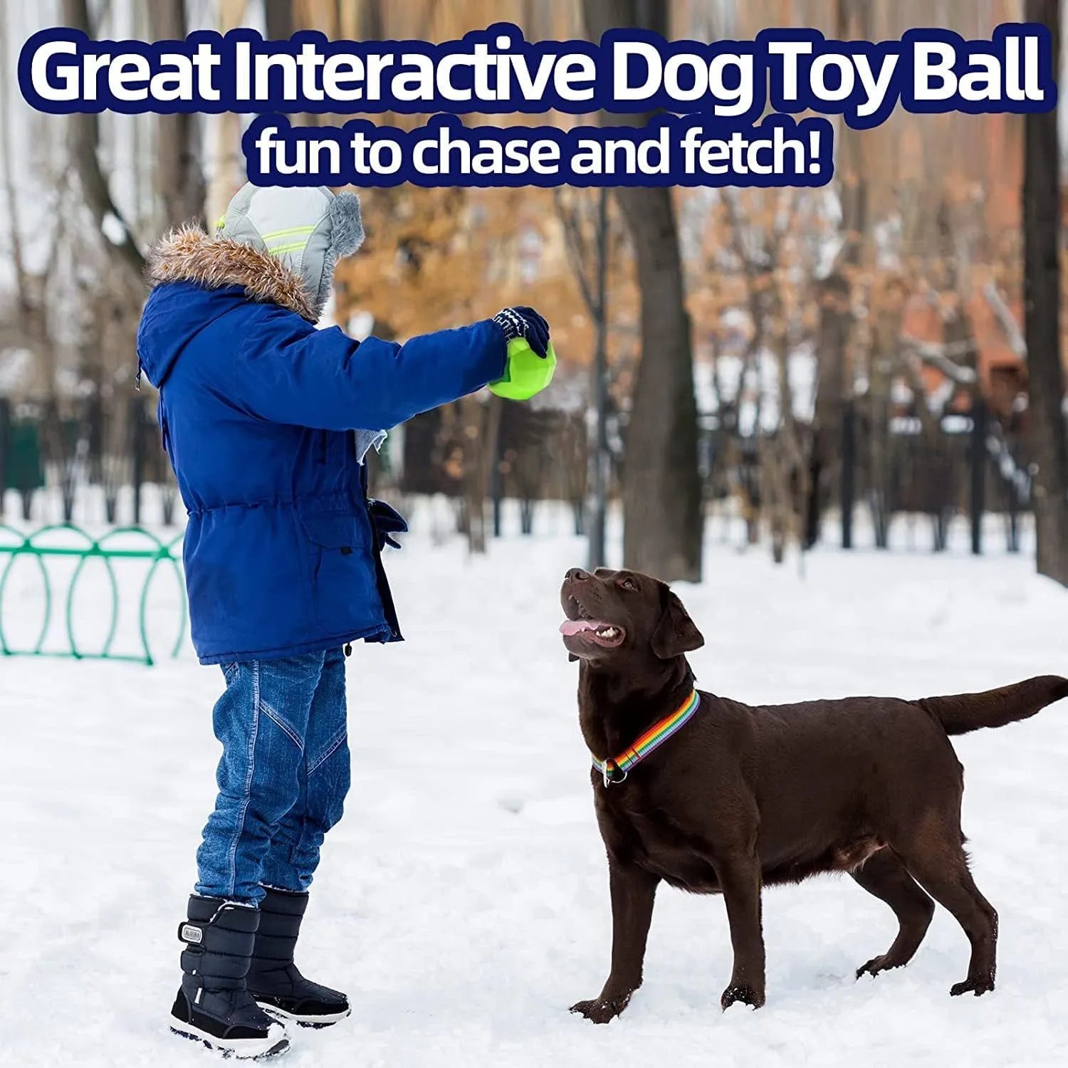 Green natural rubber squeaky dog chew toy ball for medium and large aggressive chewing breeds