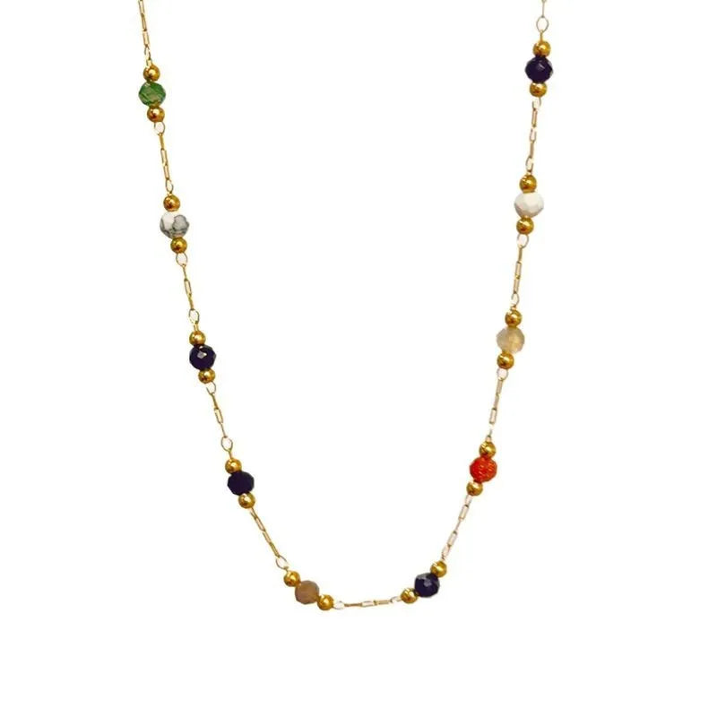 Gold-colour titanium steel women's necklace with natural stone pendant on O-ring chain