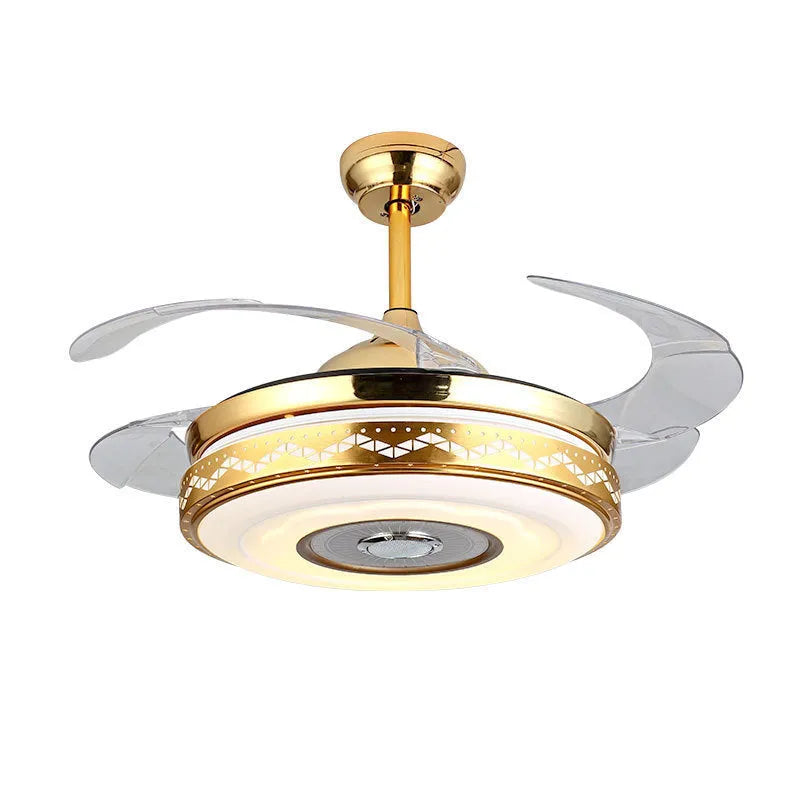 42 inch ceiling fan light with acrylic lampshade, acrylic blades, gold three-tone light, remote control and Bluetooth music model