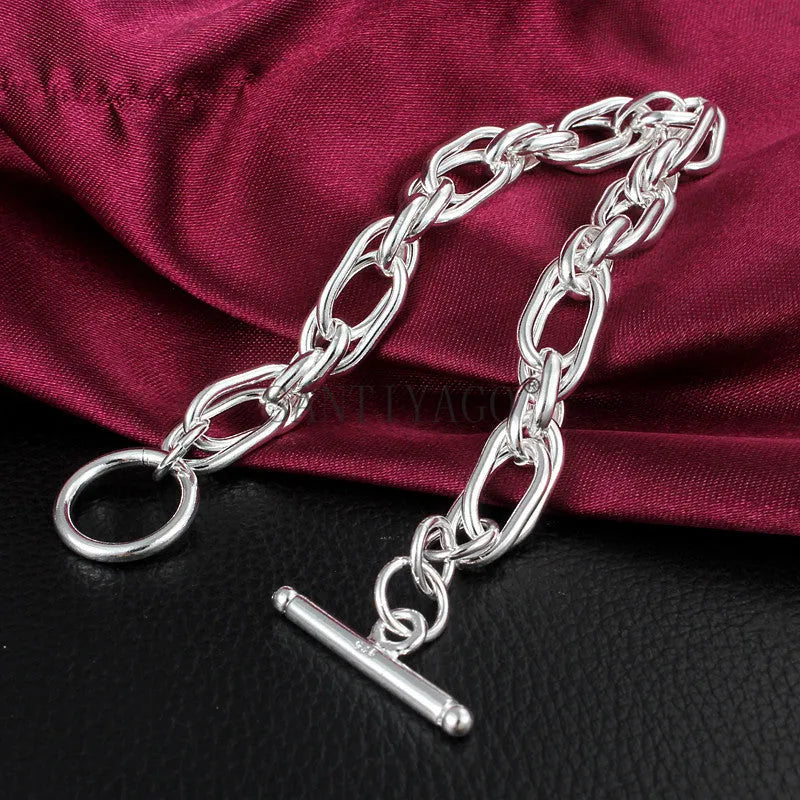 925 silver plated bracelet with copper core, 20cm length, 7mm width, silver colour, unisex design