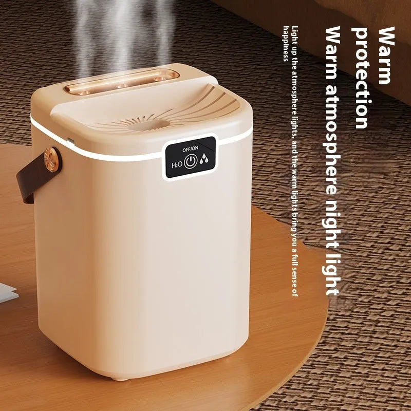 USB humidifier in white with square plastic body, multiple fog outlets, and ambience light