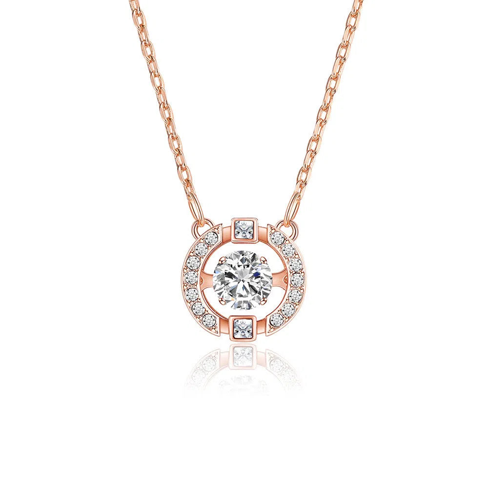 Colorful and lively geometric crown necklace pendant in copper with rhinestone details and cross chain