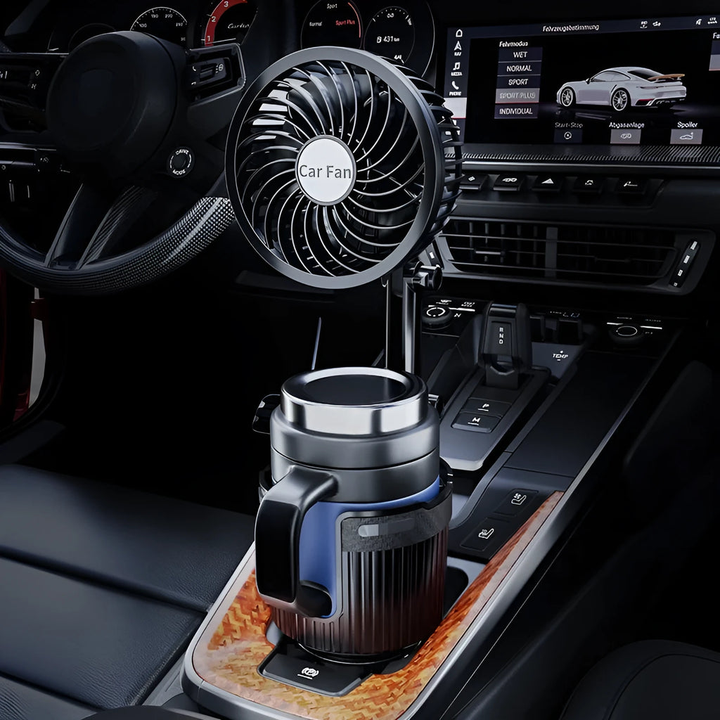 Car water cup holder fan in vehicle with 4-inch or 6-inch diameter and cigarette lighter or USB power cord