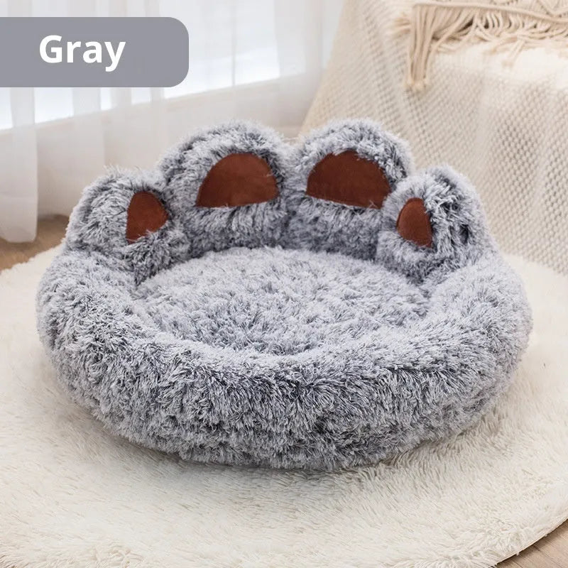 Plush two-color thickened dog bed in double silk gray hand-shaped brush nest style 50cm diameter