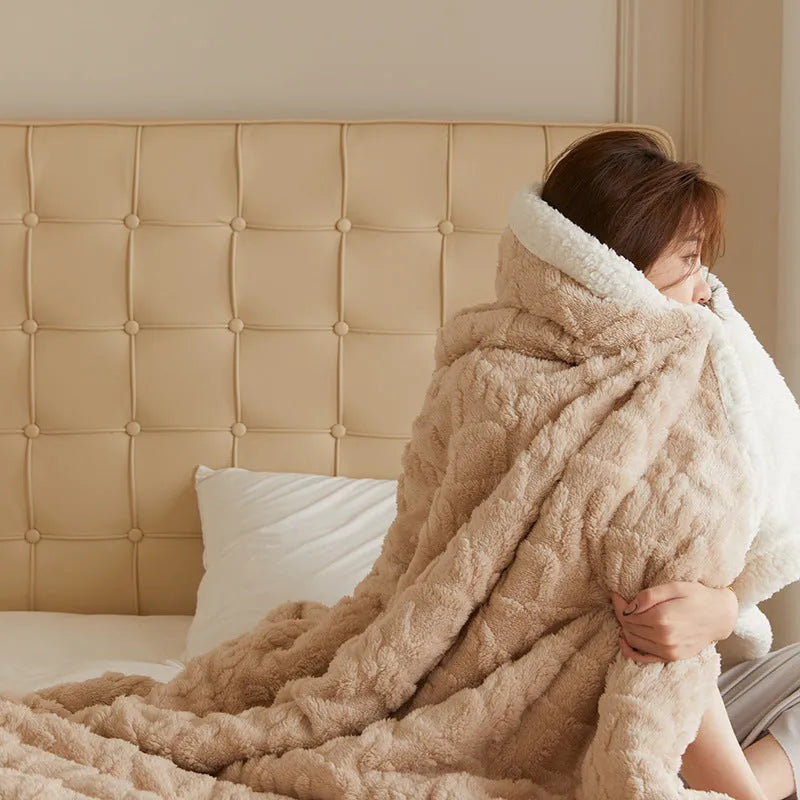 Winter thermal flannel blanket in tea green colour measuring 180x200cm