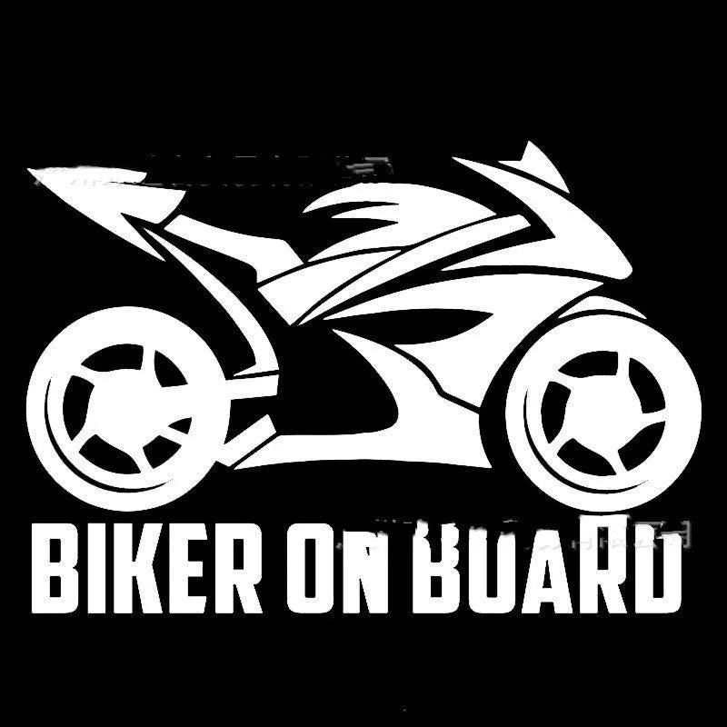 Motorcycle-themed reflective sticker on PET material in various colours and sizes.