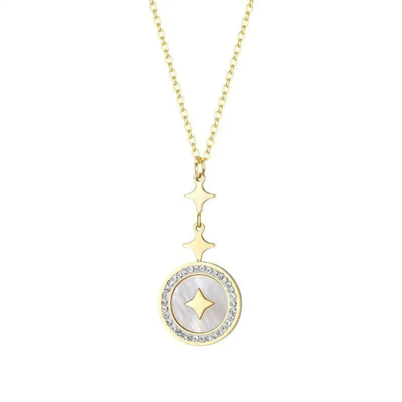Women's six-pointed star titanium steel necklace with geometric pendant on O-ring chain