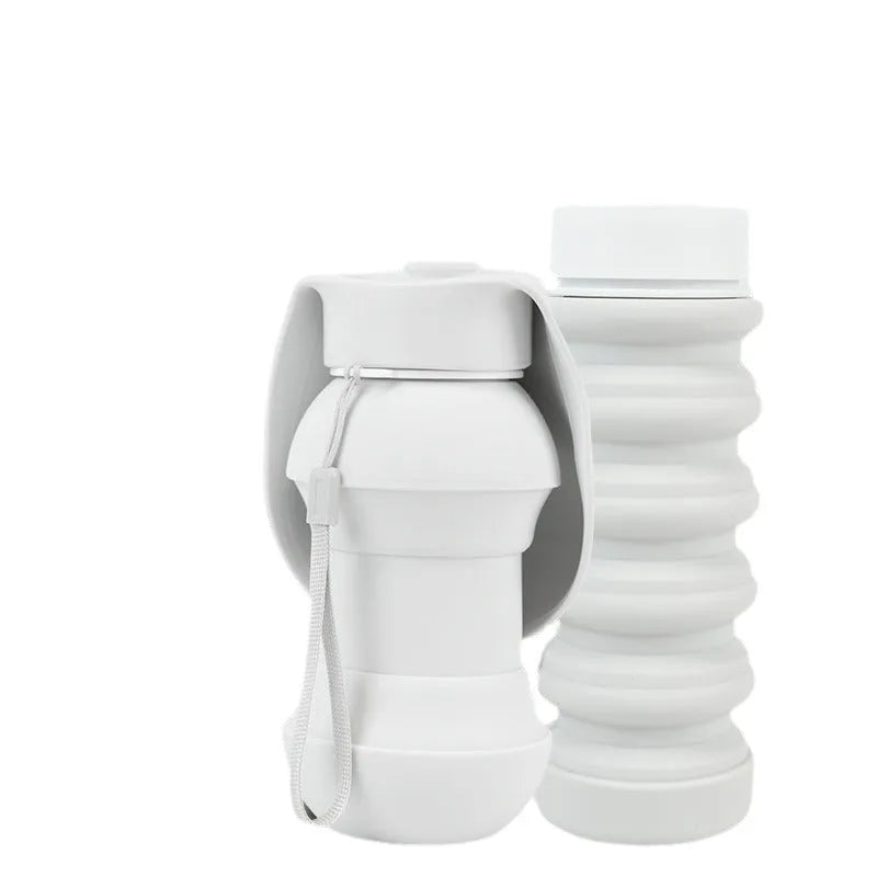 Silicone folding pet drinking cup collapsed and expanded showing short and long cup options
