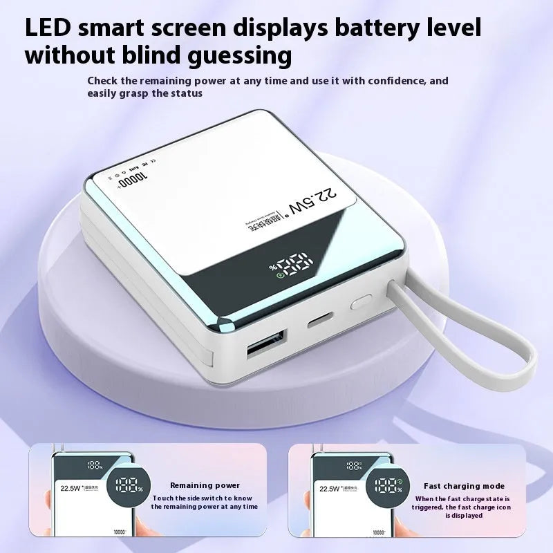 Super fast charge power bank 10000mAh with cable in black plastic shell