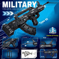 Building blocks toy gun model kit with launch mechanism, bullet assembly, colour box, and rifle style options