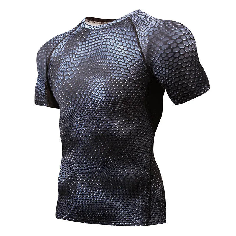 Men's sports running short sleeve top in black Lycra spandex slim fit