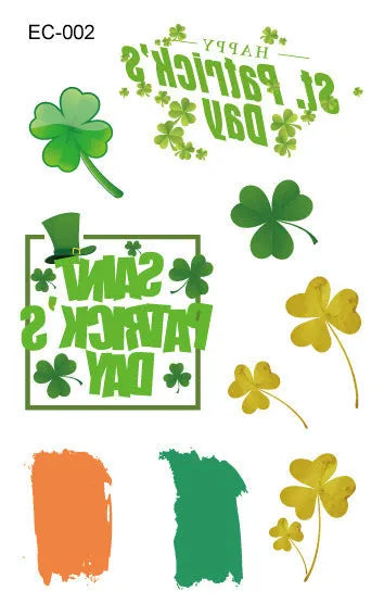 Temporary tattoo stickers with Irish festival flag designs for children, sized 120x75mm with St. Patrick's Day clover motif