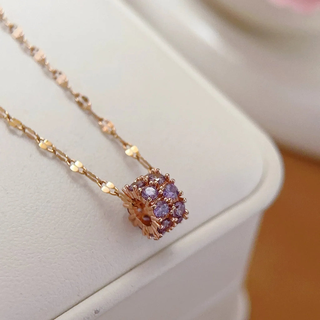 Fashion OL titanium steel lip chain necklace with round small waist alloy pendant in rose gold, adjustable 21-50cm.