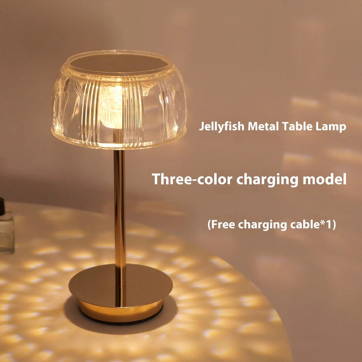 Adjustable acrylic and metal LED table lamp, 13.5cm x 30cm, battery operated with three colour modes