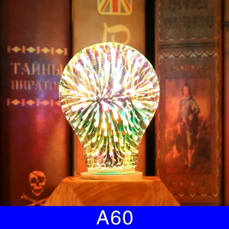 3D fireworks decorative LED light bulb with glass shell and E27 base for Christmas home decor