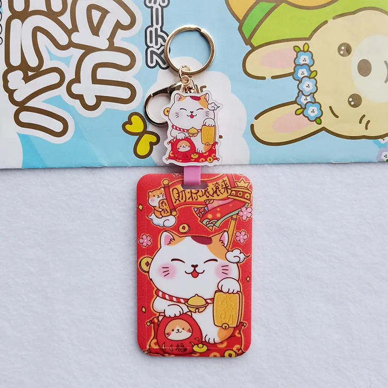 Lucky Cat Tens of Thousands of Blessing plastic card sleeve with ferrule pendant in cartoon style
