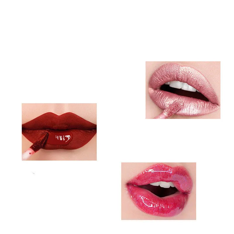 Matte high gloss lip gloss set with mica in colour options A and B, unisex lipstick and gloss