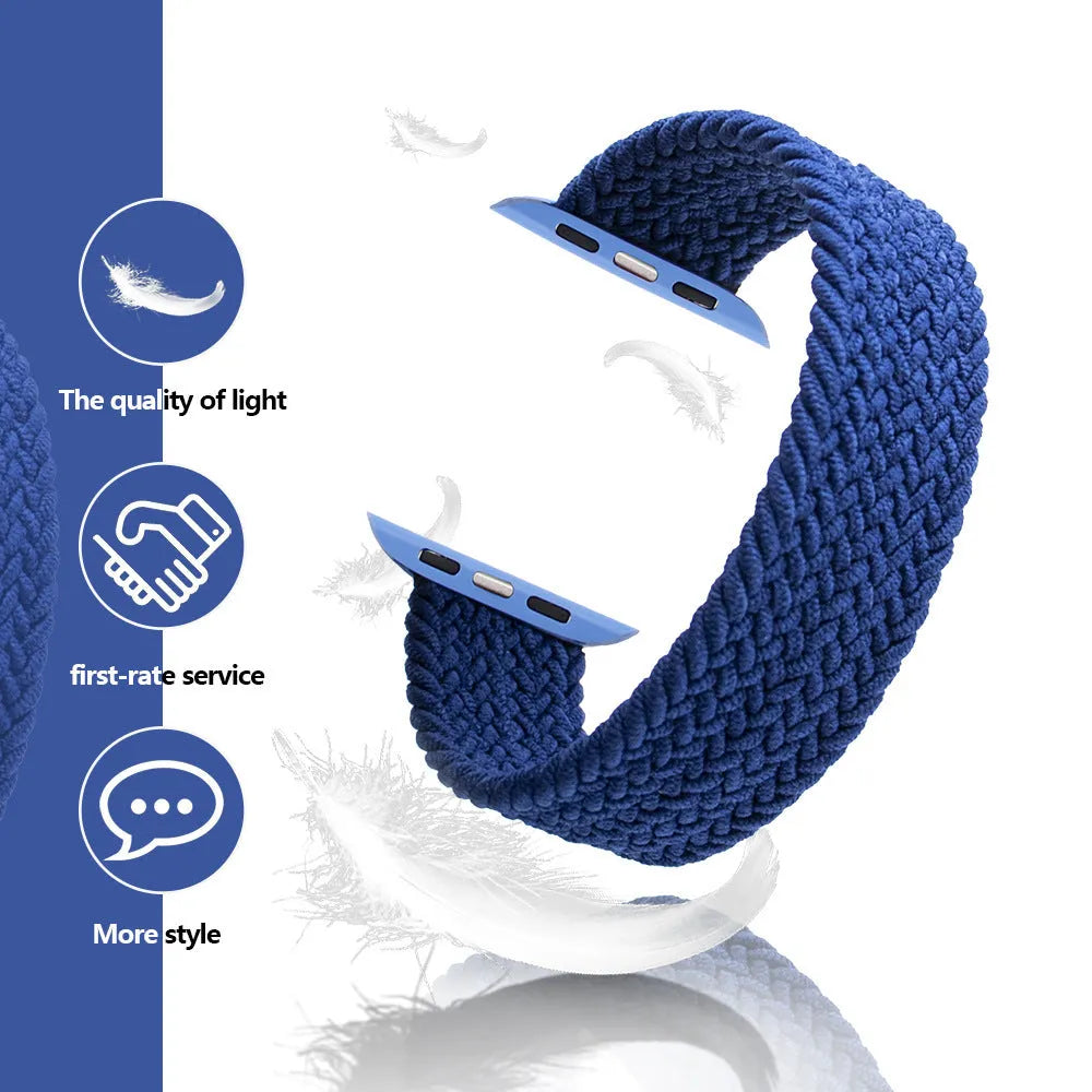 Apple Watch compatible nylon strap with woven recycled yarn construction and plastic buckle