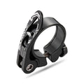 Aluminium alloy bicycle seat post clamp in black, blue, gold, or red, showing 31.8mm and 34.9mm size options
