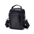 Black genuine leather mens shoulder messenger bag with retro styling
