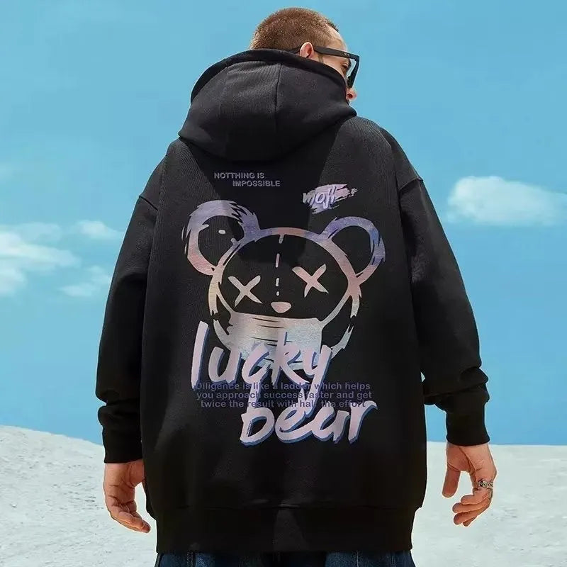 Men's hooded plus size sweatshirt with wool lining and polyester padding, available in black, white and red.