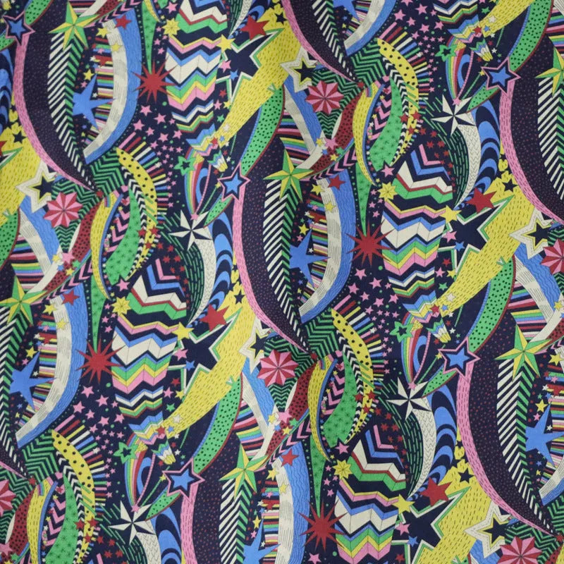 Blue floral digital print on 100% cotton fabric showing a 145cm wide by 1m long piece.