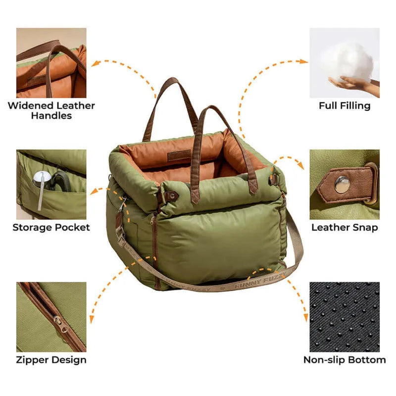 Green waterproof pet car nest for dogs measuring 55x50x45cm with removable washable design