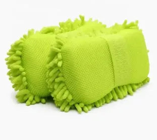 Silver green chenille car wash sponge measuring 14 by 25 centimetres for vehicle cleaning