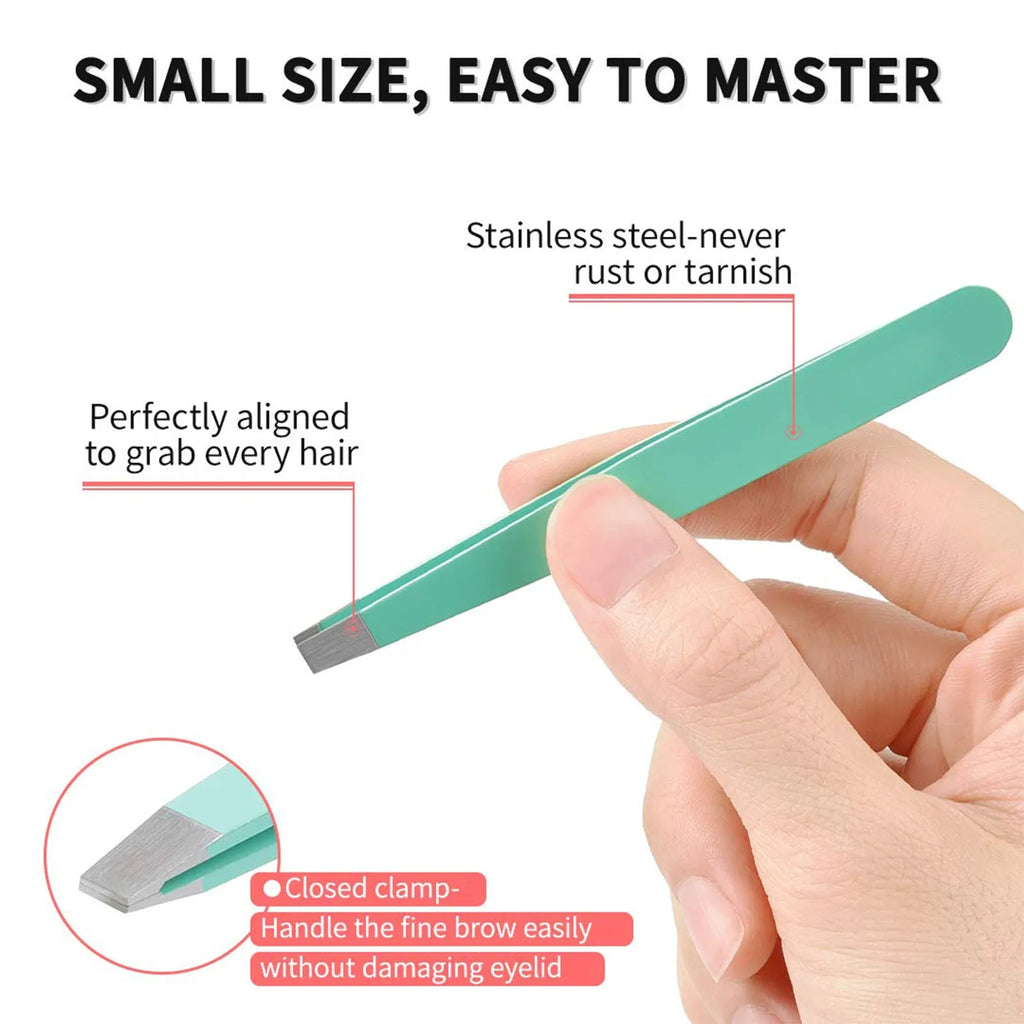 Professional 6-piece eyebrow tweezers set with stainless steel tools in leather protective case