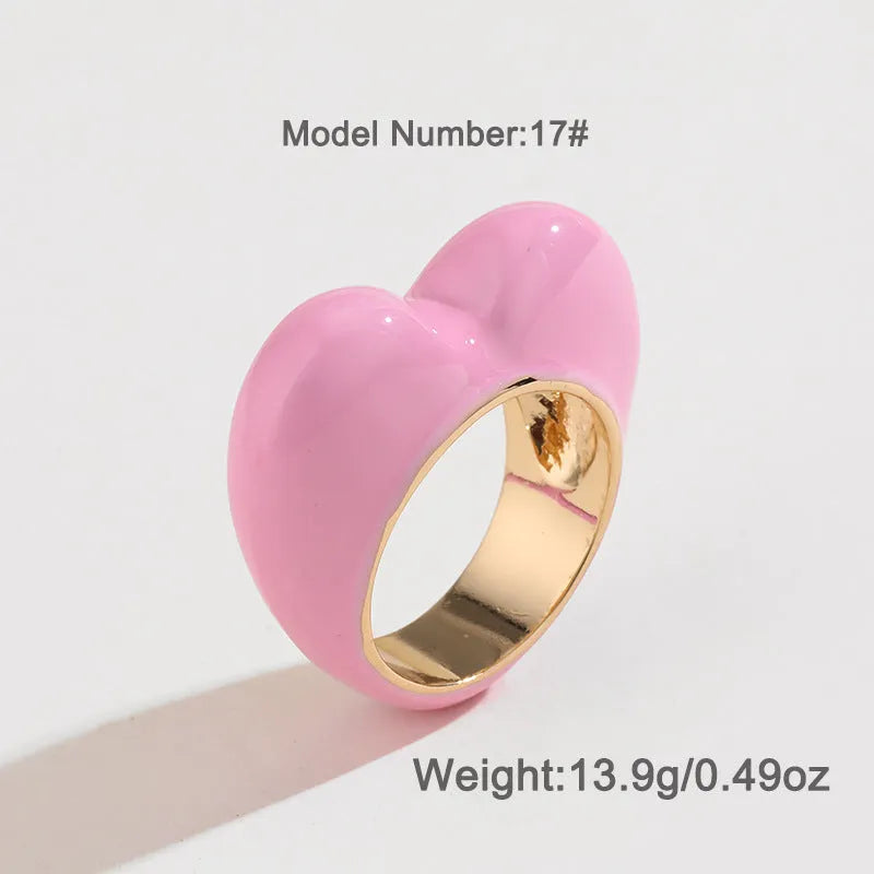 Original 3D enamelled heart-shaped ring in zinc alloy, shown in available colours.