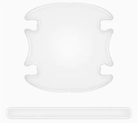Transparent 3D adhesive protectors for car door handle bowls in a 4-piece set.