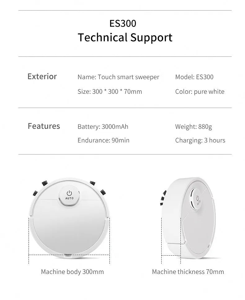 Automatic floor sweeping robot with 28cm diameter and 3000mAh lithium battery