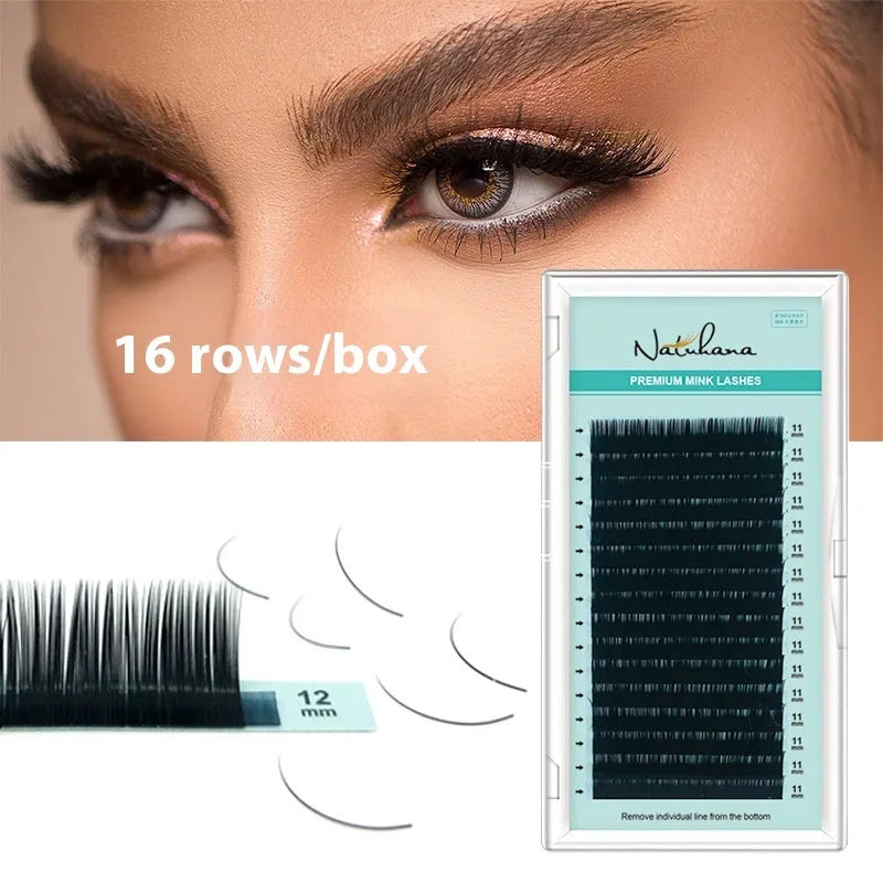 Soft velvet false eyelashes on a card, showing artificial fibre strands in various lengths.