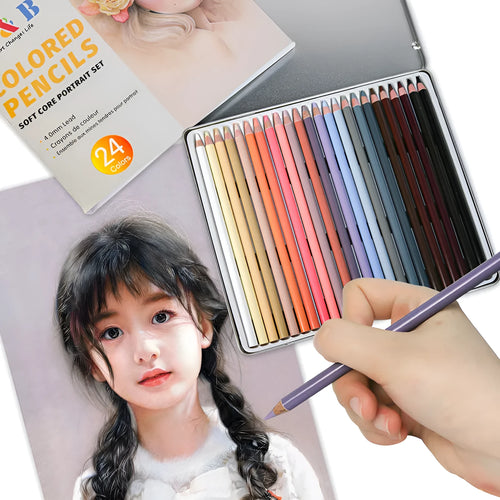 24-colour skin tone pencil set in round brush pot-style metal tin for portrait drawing
