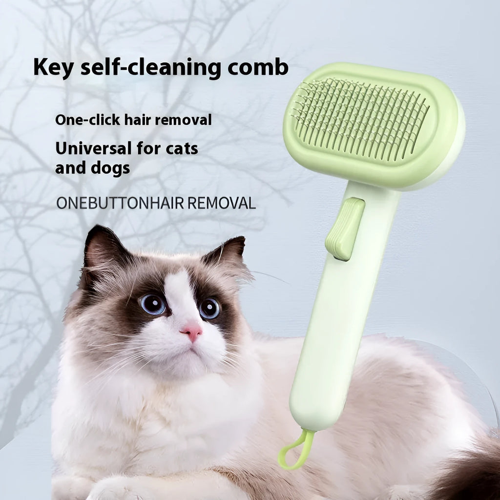Large cat hair comb with stainless steel blades and ABS handle in light grey colour