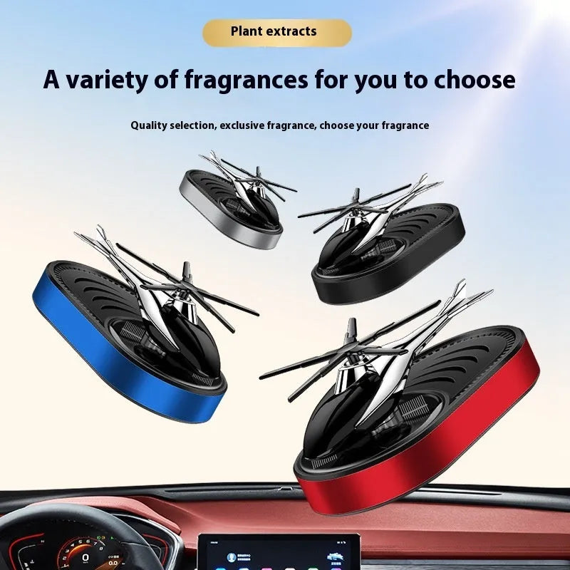 Solar car aromatherapy plastic ornament with fragrant tablet in black for dashboard use