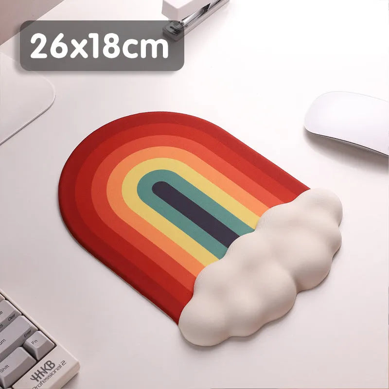 Silicone wrister mouse pad and keyboard support set with colourful cloud pattern design
