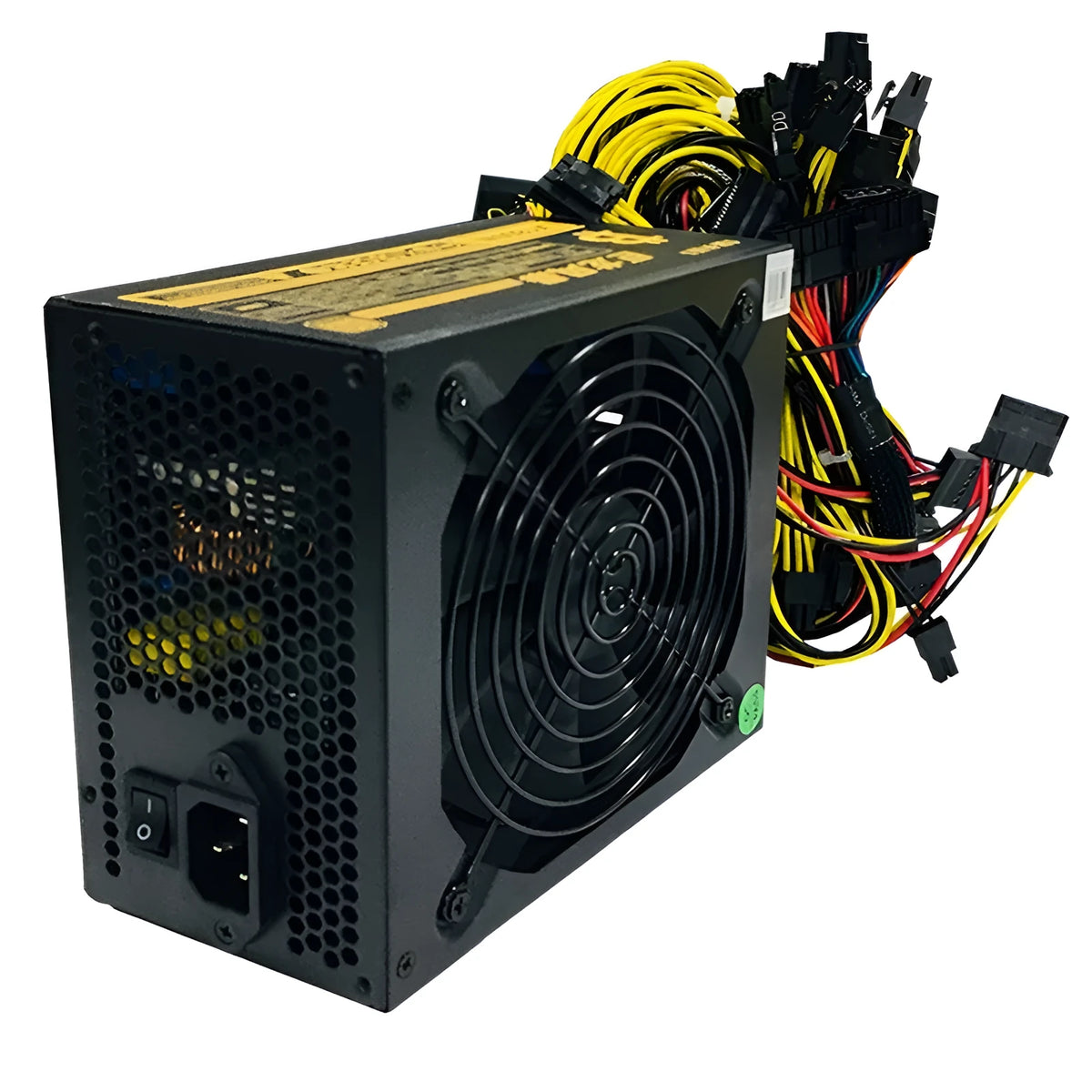 Black ATX power supply unit for AMD servers with multiple cable connectors.