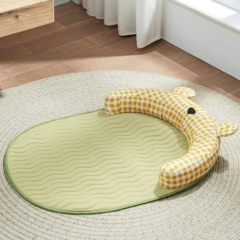 Four-season pet cooling mat for dogs and cats in green colour with size measurements displayed