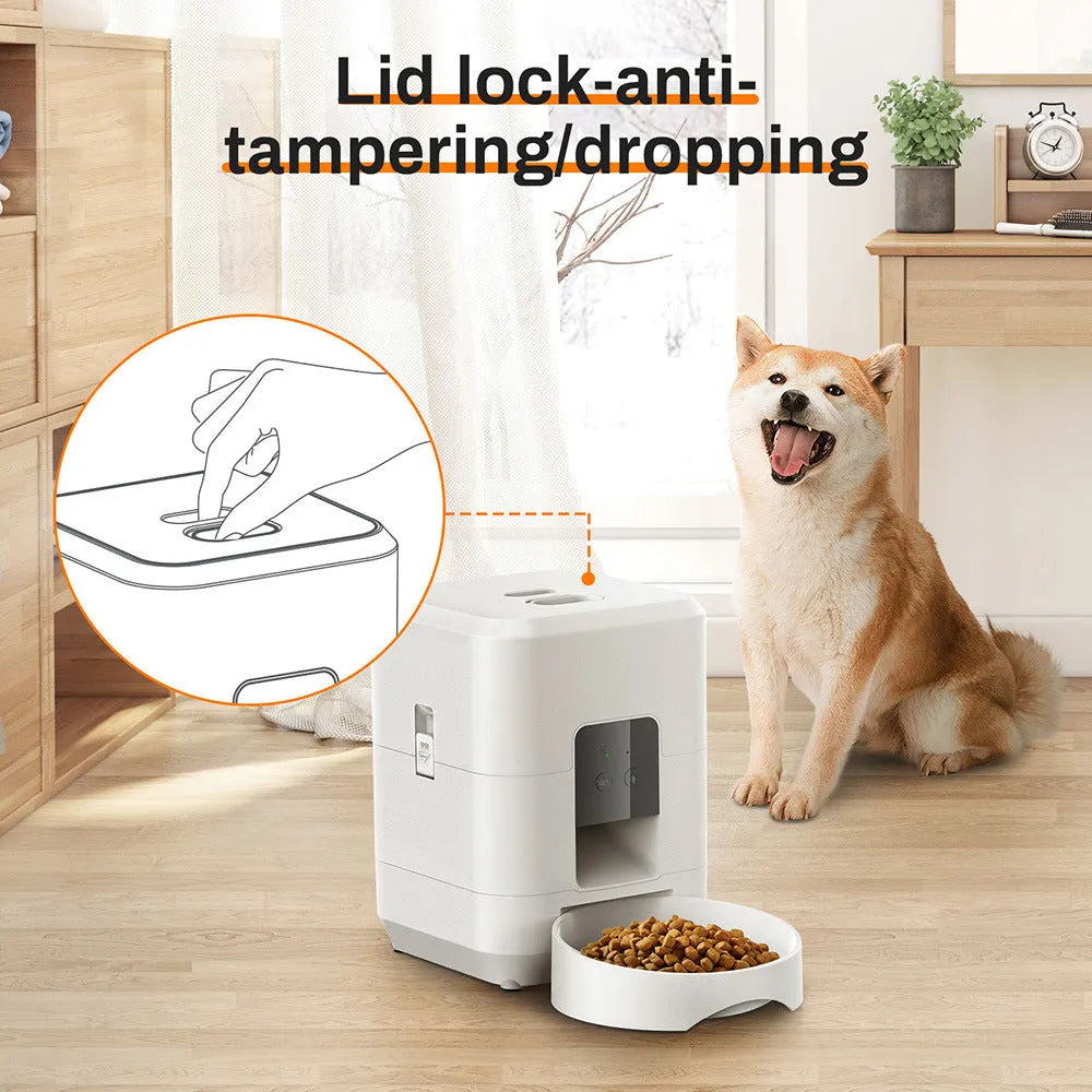 Pet Smart Feeder 2L automatic dog feeding machine with WIFI timing, round black finish, on a countertop
