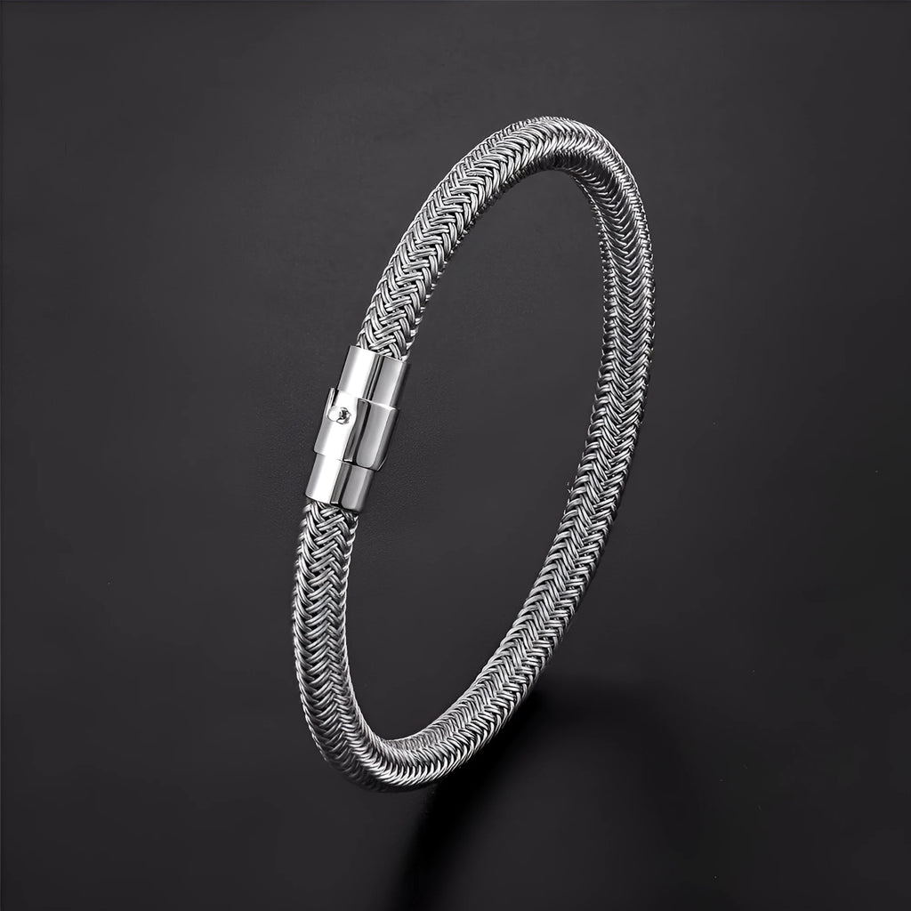 Men's titanium steel wire bracelet with geometric charm and magnet clasp in multiple colour options