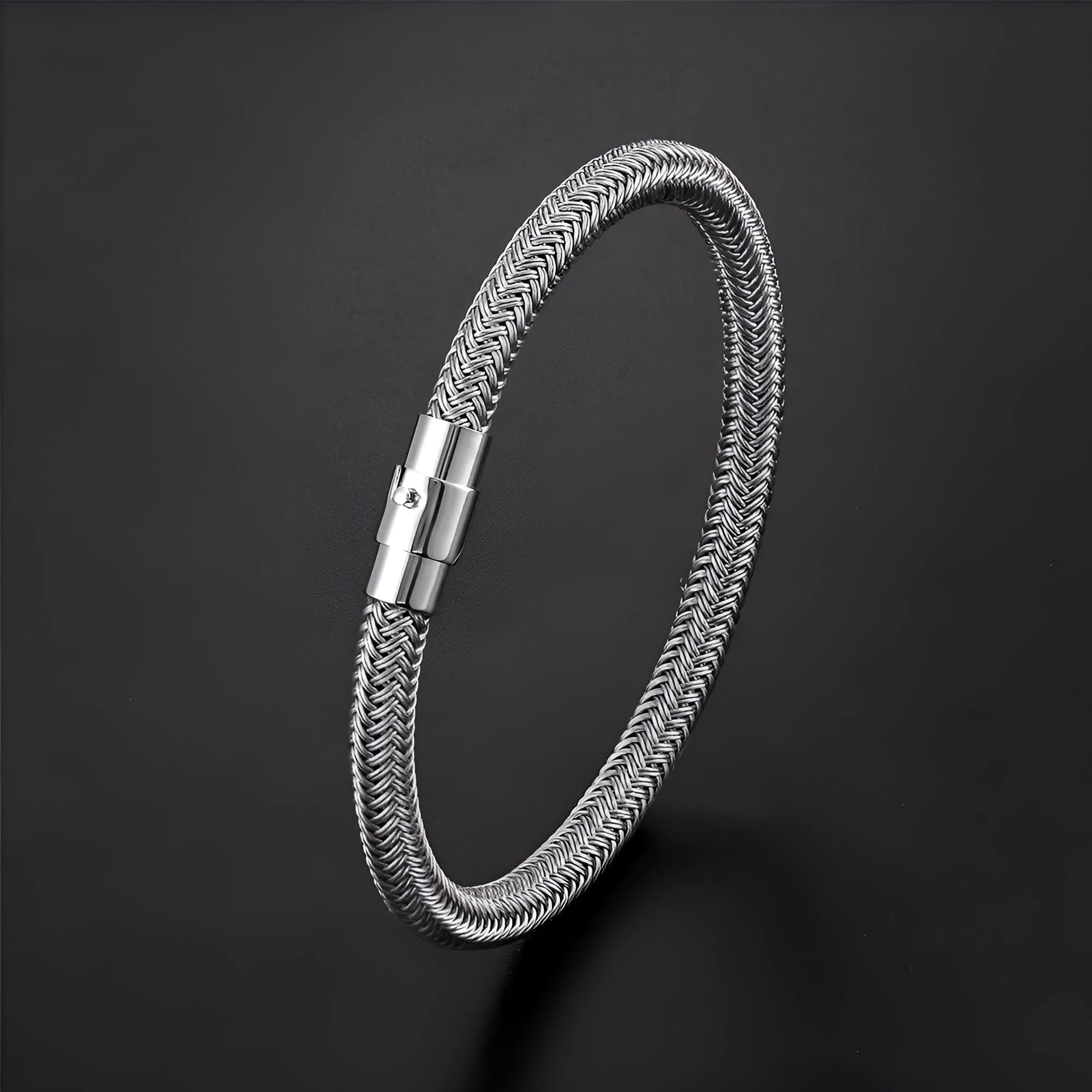 Men's titanium steel wire bracelet with geometric charm and magnet clasp in multiple colour options