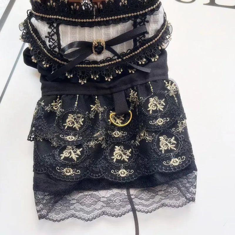 Golden gothic princess skirt pet clothing for small dogs and cats with polyester construction