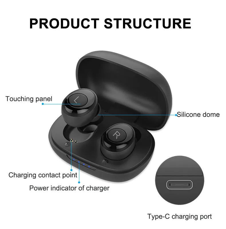 H001 rechargeable Bluetooth digital headset sound amplifier in black for swimming and wading sports made from medical plastic