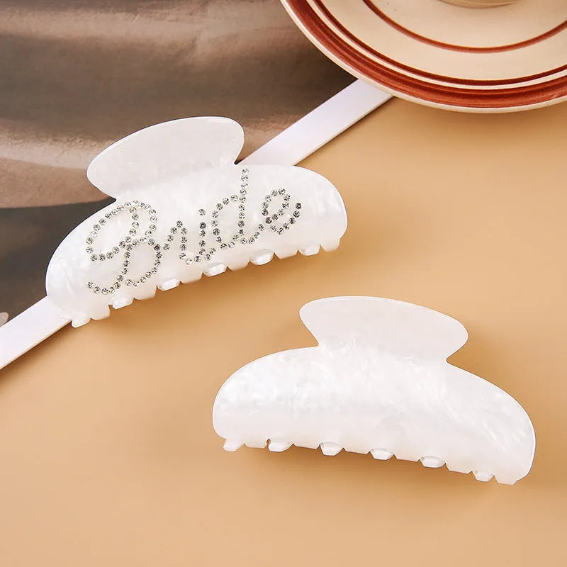 10cm pink and white acrylic barrettes with double-sided diamond sparkle and shower shark clip