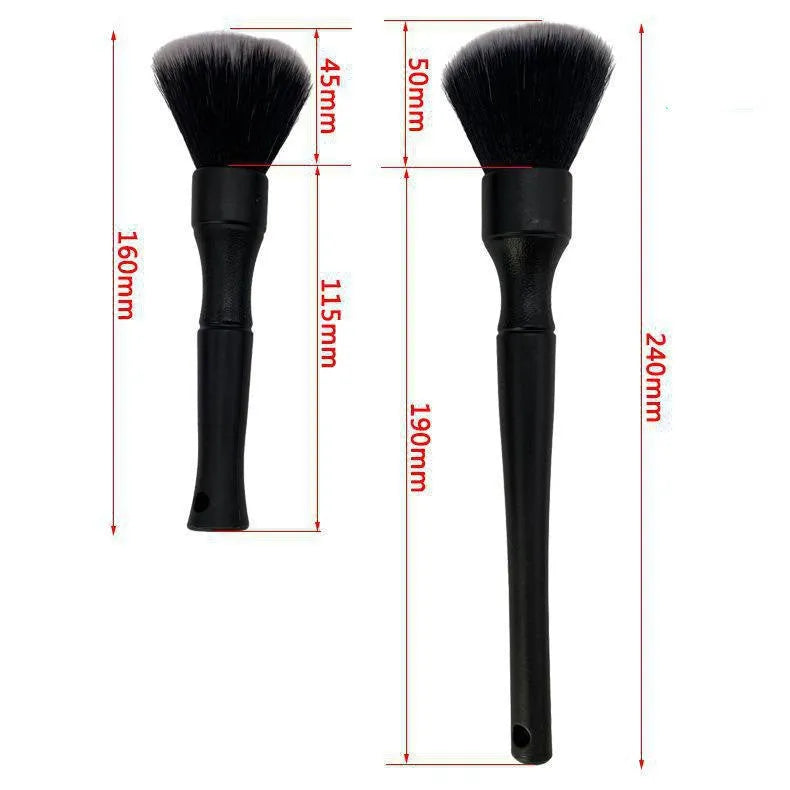 Black PP car detailing brush with pig hair bristles for interior cleaning