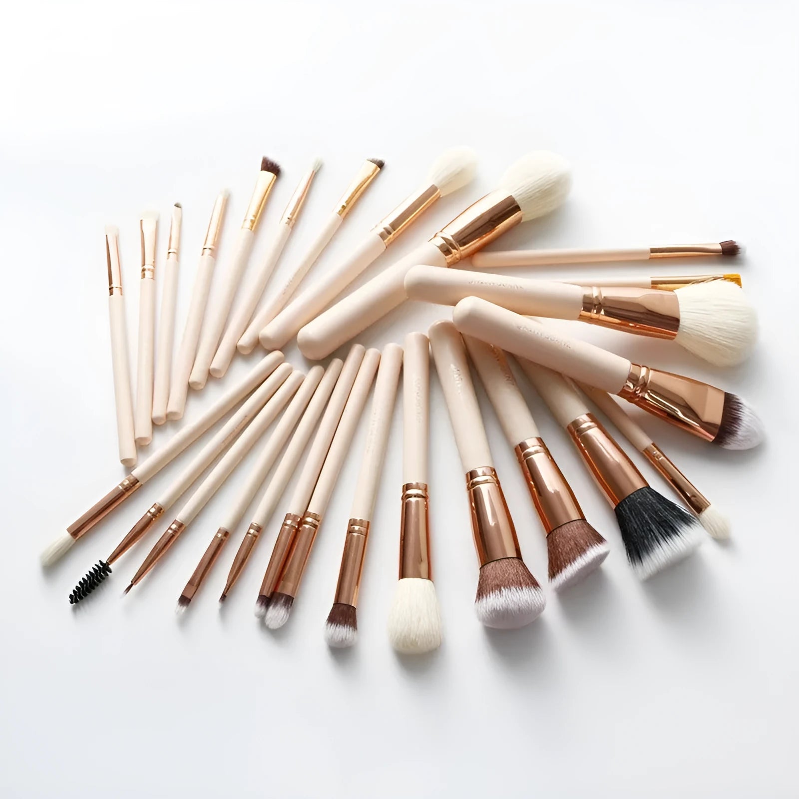 26 pink makeup brushes with wool bristles and wooden handles in PU brush case