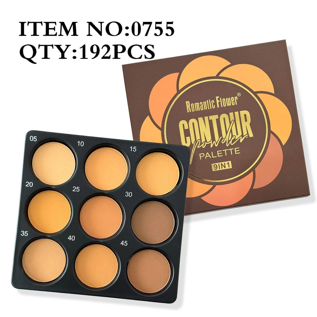Dark matte makeup palette with 9 waterproof shades and a repair disk.