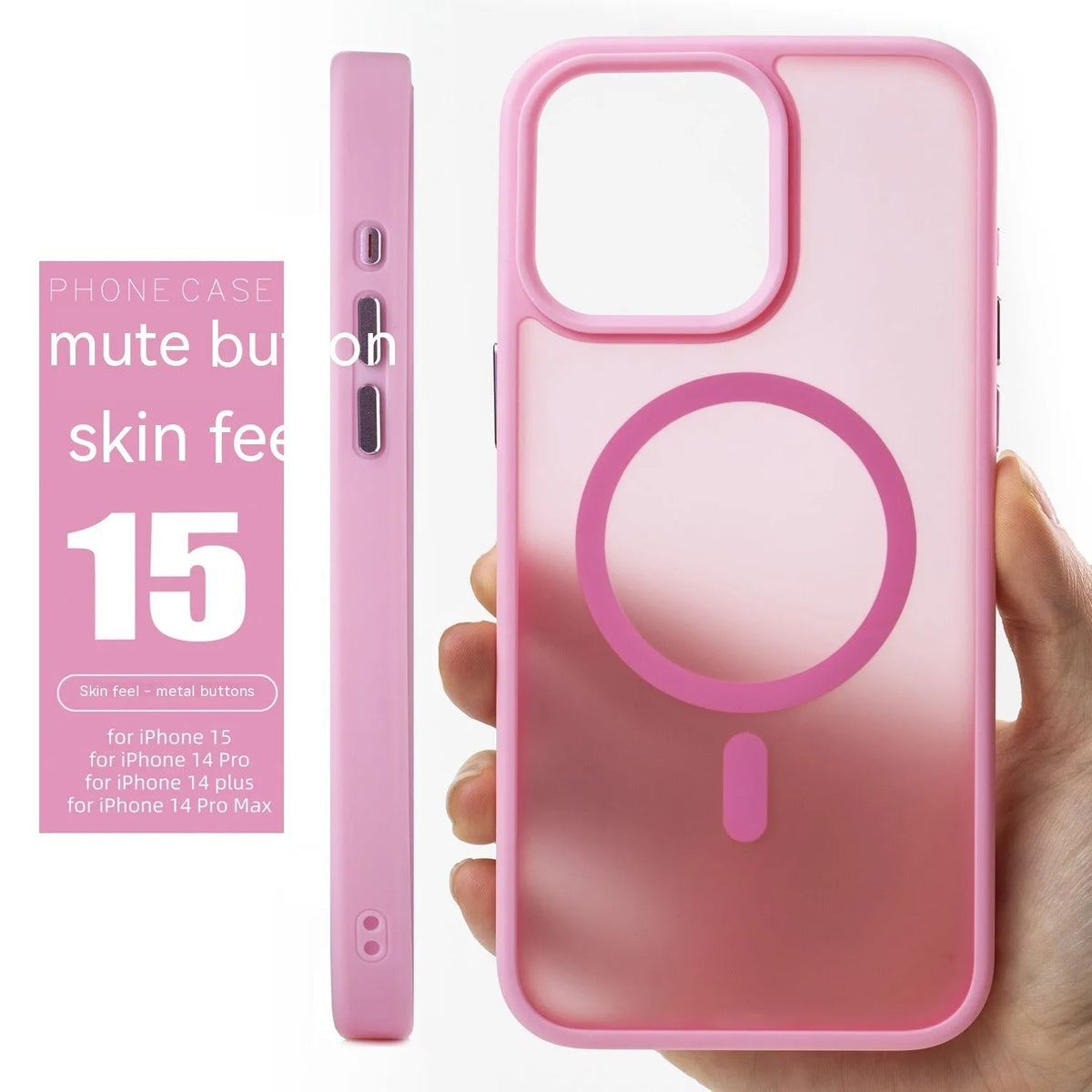 Magnetic skin-feel matte phone case with mute key cut-out for Apple iPhone, shown in cherry powder