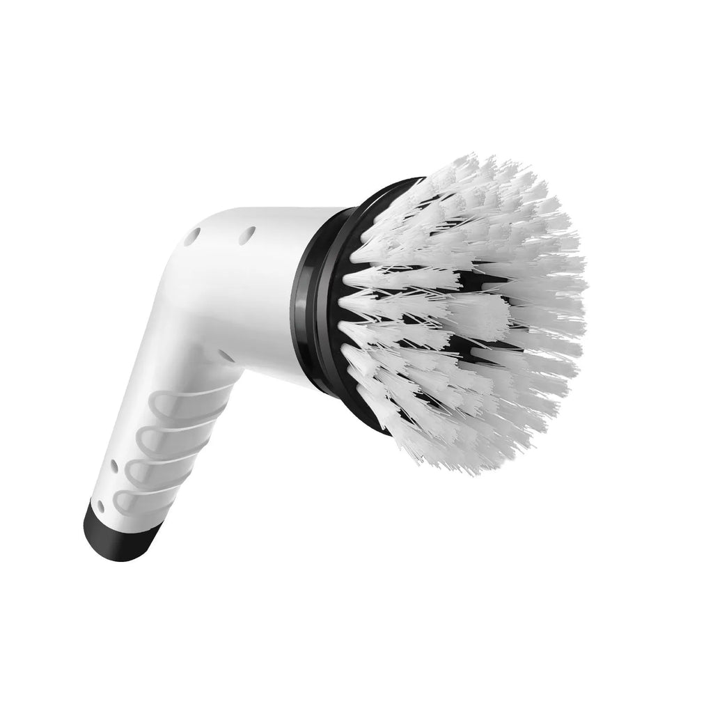 White handheld cleaning ball with rechargeable battery and multiple international plug adapters